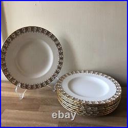 Lovely Set of 8 Royal Crown Derby Heraldic Gold Dinner Plates