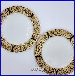 Lynn Chase Amazonian Jaguar Dinner Plates Set 4 10.5 White 1994 24 Karat Gold