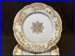 M Redon Limoges Pink Gold Encrusted Dinner Plates Set of 14 Medallion 9 3/8 Dia