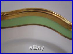 MINT! Set of 12 SPODE 10.75 Dinner Plates White withGold & Green Band