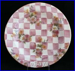 Mackenzie Childs Pink Gold White Rose Petal Honeymoon Ceramic Check DINNER PLATE