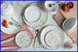 Marble Effect Dinner Set Rose Gold Plates 12 Porcelain Crockery Service Style