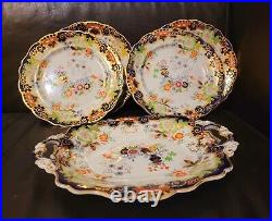 Masons Ironstone China 5 Pc Gold Encrusted Imari Dinner Plates Platter Rare HTF