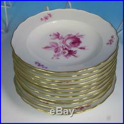 Meissen Crossed Swords Pink Floral Scalloped Gold Trim 12 Deep Dinner Plates