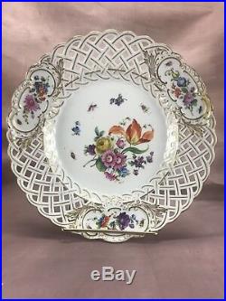 Meissen German 19thC Full Flowers with Insects 9 Reticulated Dinner Plate (MSS64)