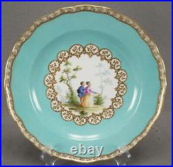Meissen Hand Painted Watteau Scene Turquoise Gold 9 1/2 Inch Plate C1860-1870 A