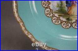 Meissen Hand Painted Watteau Scene Turquoise Gold 9 1/2 Inch Plate C1860-1870 A
