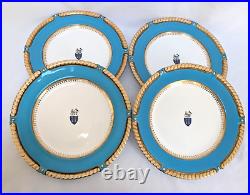 Mid 19th Century Phillips of London Teal & Gold Dinner Plates Set of 4