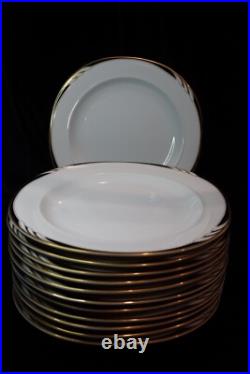Mikasa Omega L2058 White With Black & Gold Swirl On Rim 12 Dinner Plates 10 1/2