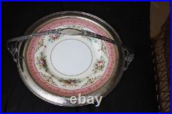 Minton China, Stunning Rose & Gold Encrusted Dinner Plate Inserted in Silver bsk