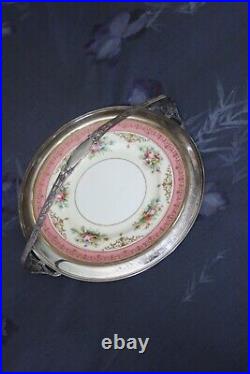 Minton China, Stunning Rose & Gold Encrusted Dinner Plate Inserted in Silver bsk