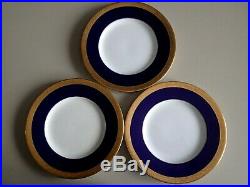 Minton Cobalt Blue Gold Encrusted Dinner & Luncheon Plates Set 8 England