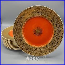 Minton G8860 Orange Thick Gold Encrusted Dinner Plates Set of 12 10 5/8