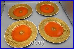 Minton G8860 Orange Thick Gold Encrusted Dinner Plates Set of 12 10 5/8