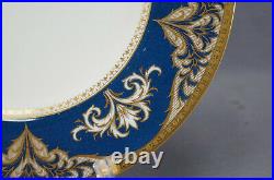 Minton Gold Encrusted Scrollwork & Marbleized Powder Blue 10 5/8 Dinner Plate