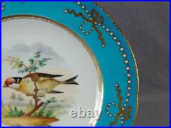 Minton Hand Painted Goldfinch Bird White Jewelled Turquoise & Gold Ribbon Plate