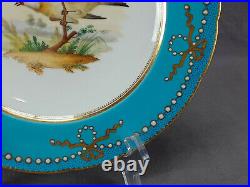 Minton Hand Painted Goldfinch Bird White Jewelled Turquoise & Gold Ribbon Plate