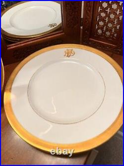 Mintons Antique Dinner Plates Set Of8, Pattern H2864, Gold Trimmed White, Signed