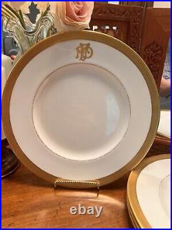 Mintons Antique Dinner Plates Set Of8, Pattern H2864, Gold Trimmed White, Signed