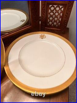 Mintons Antique Dinner Plates Set Of8, Pattern H2864, Gold Trimmed White, Signed