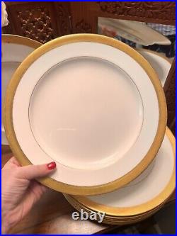 Mintons Antique Dinner Plates Set Of8, Pattern H2864, Gold Trimmed White, Signed