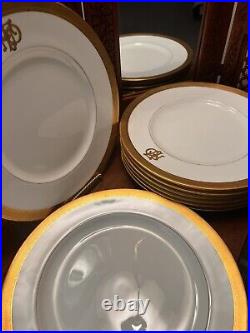 Mintons Antique Dinner Plates Set Of8, Pattern H2864, Gold Trimmed White, Signed