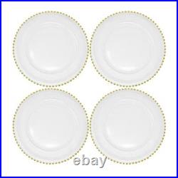 Ms Lovely Clear Glass Charger 12.6 Inch Dinner Plate With Beaded Rim Set of