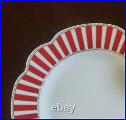 NEW (4) Grace's Teaware SCALLOP RED STRIPE GOLD TRIM Dinner Plates Holiday Decor