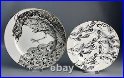 NEW Anthropologie Peacock 4 Dinner Plates 4 Salad Plates Black White Gold 8-pcs