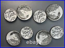 NEW Anthropologie Peacock 4 Dinner Plates 4 Salad Plates Black White Gold 8-pcs