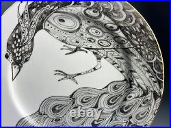 NEW Anthropologie Peacock 4 Dinner Plates 4 Salad Plates Black White Gold 8-pcs