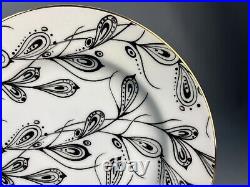 NEW Anthropologie Peacock 4 Dinner Plates 4 Salad Plates Black White Gold 8-pcs