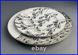 NEW Anthropologie Peacock 4 Dinner Plates 4 Salad Plates Black White Gold 8-pcs