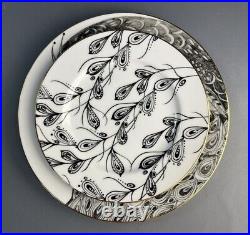 NEW Anthropologie Peacock 4 Dinner Plates 4 Salad Plates Black White Gold 8-pcs