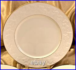 NEW Noritake Halls of Ivy GOLD Dinner Plates 3-Piece Raised Leaves Border Ivory