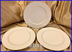 NEW Noritake Halls of Ivy GOLD Dinner Plates 3-Piece Raised Leaves Border Ivory