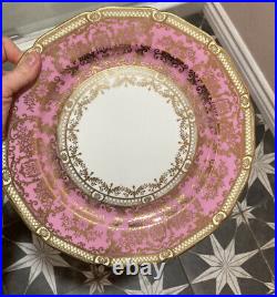 NORITAKE Bright Pink Gold Encrusted Scrolled Vintage Dinner Plate Gilt Baroque
