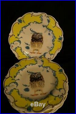New Anthropologie 4 Dinner Plates Nature Table Owl Gold Trim Artist Lou Rota