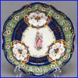 Nippon Hand Painted Georgian Lady Floral Green Cobalt & Gold Plate 1891 1921