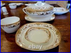 Noritake 10 Set Gold Encrusted Dinner Plates Soup Tureen Salad Bowl 34 pc Rare