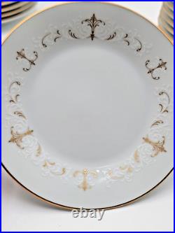 Noritake Courtney #6520 Japan White & Gold Scroll withGold Trim 59 Piece Set