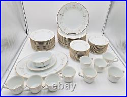 Noritake Courtney #6520 Japan White & Gold Scroll withGold Trim 59 Piece Set