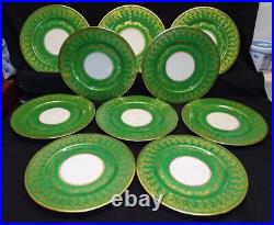 Oakland Glass & Pottery Studio Set of 10 Dinner Plates Green & Gold -USA