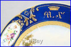 Old Paris Sevres Style Hand Painted Napoleonic Battle Cobalt Gold & Floral Plate