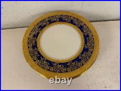 Omeco Czechoslovakia Porcelain Set of 7 Plates w Cobalt & Gold Floral Decoration