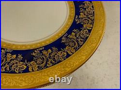 Omeco Czechoslovakia Porcelain Set of 7 Plates w Cobalt & Gold Floral Decoration