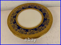 Omeco Czechoslovakia Porcelain Set of 7 Plates w Cobalt & Gold Floral Decoration