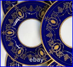 Opulent Antique Minton Dinner Plates Set 12pc Belle Epoch, Raised Gold on Cobalt