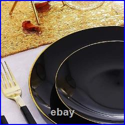Organic Collection Black/Gold Rim Plastic Disposable Dinner Plates 10