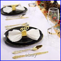 Organic Collection Black/Gold Rim Plastic Disposable Dinner Plates 10